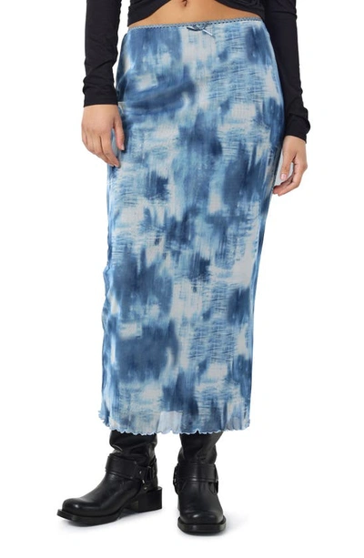 Noisy May Lucia Printed Mesh Maxi Skirt In Bright White Aop Blu