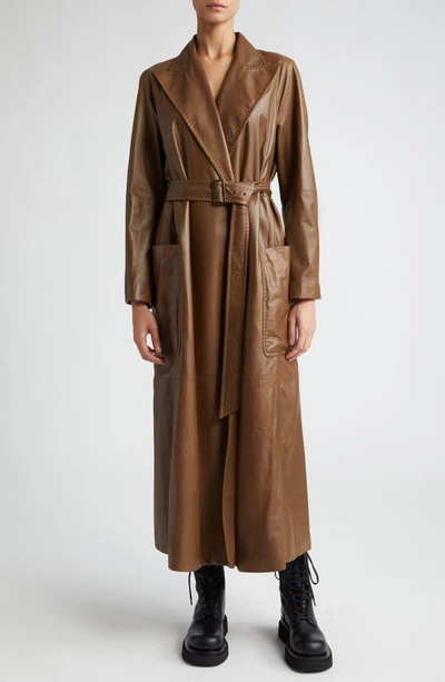 Max Mara Aiello Lambskin Leather Belted Coat In Brown