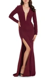 DRESS THE POPULATION AMBER LONG SLEEVE ILLUSION MESH GOWN