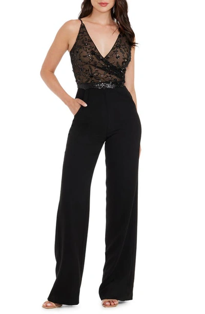 Dress The Population Trystan Sleeveless Sequin Jumpsuit In Black