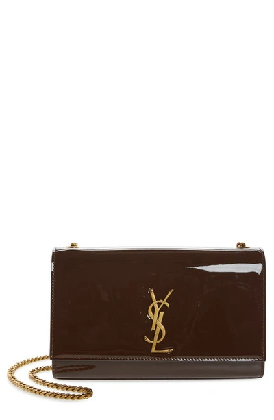 Saint Laurent Medium Kate Patent Leather Chain Shoulder Bag In Spicy Chocolate