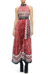 ALICE AND OLIVIA MERTIE PRINT TIE WAIST SLEEVELESS MAXI DRESS