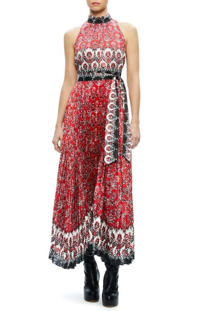 Alice And Olivia Mertie Print Tie Waist Sleeveless Maxi Dress In Allure Medallion