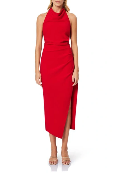 Elliatt Paxton Halter Cowl Neck Sheath Midi Dress In Red