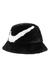 Nike Apex Swoosh Faux Fur Bucket Hat In Black/ White