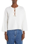 Valentino Crystal Bow Cutout Virgin Wool Sweater In Avorio/ Silver