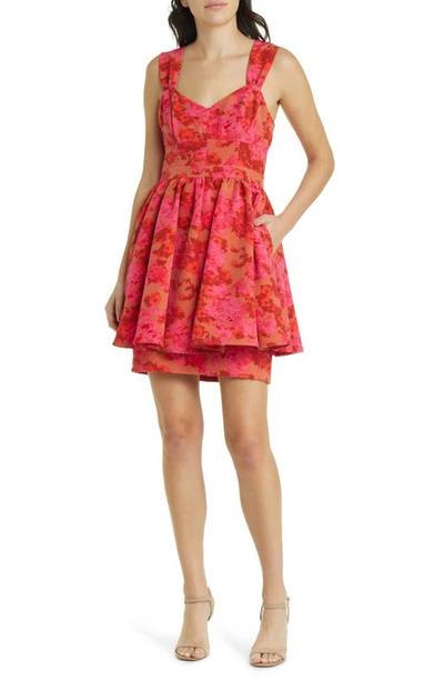 Chelsea28 Flirt Peplum Minidress In Rust- Pink S Canvas Blooms