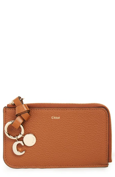 Chloé Alphabet Zip Leather Card Holder In Tan 25m