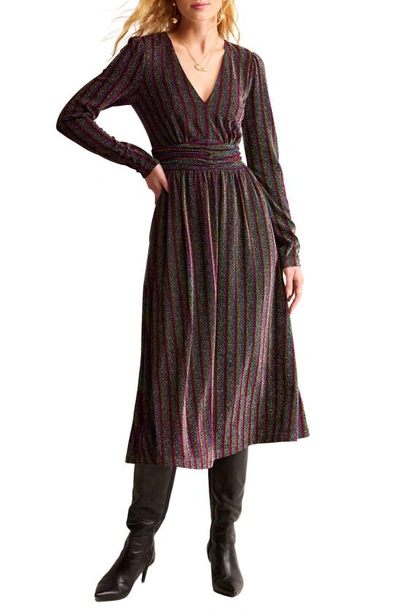 Boden Metallic Stripe Long Sleeve Jumper Dress In Burgundy Multi Stripe