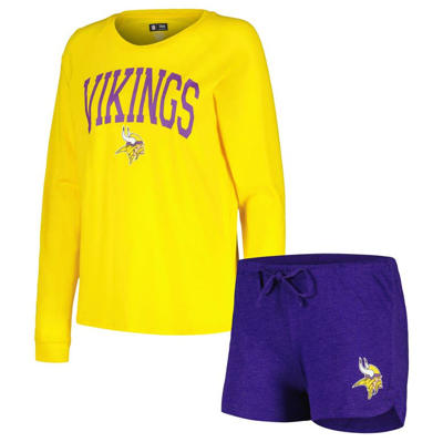 Concepts Sport Women's  Purple, Gold Minnesota Vikings Raglan Long Sleeve T-shirt And Shorts Lounge S In Purple,gold