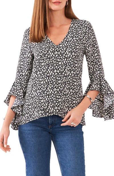 Vince Camuto V-neck Flutter Sleeve Tunic Top In Rich Black