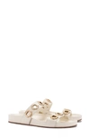 Larroude Women's Milan Grommet Detail Cream Slide Sandals In Ivory