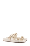 Larroude Women's Milan Grommet Detail Cream Slide Sandals In Natural