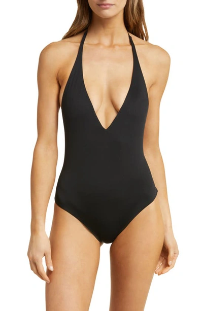 Vitamin A Bianca Plunge One-piece Swimsuit In Black Eco Lux