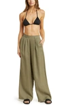 Vitamin A The Getaway High Waist Wide Leg Linen Cover-up Pants In Agave Eco Linen