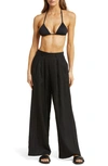 Vitamin A The Getaway High Waist Wide Leg Linen Cover-up Pants In Black Eco Linen