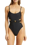 Vitamin A Luxe Link Belted One-piece Swimsuit In Black