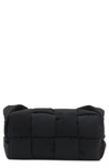 Bottega Veneta Padded Tech Cassette Messenger Bag In 1001 Black/ Papaya