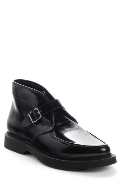 Saint Laurent Teddy Polished-leather Monk-strap Boots In Black