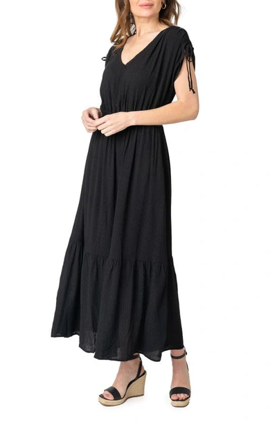 Gibsonlook Cinch Sleeve V-neck Maxi Dress In Black