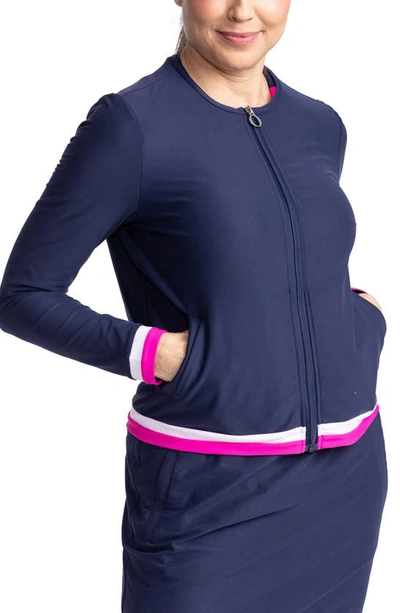 Kinona Tipped Zip-up Cardigan In Navy