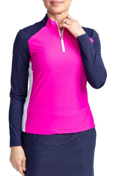 Kinona Cap To Tap Long Sleeve Polo Golf Top In Open Air Pink