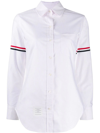 Thom Browne Cotton Shirt With Embroidered Stripes And Pocket In Pink & Purple