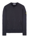 Stone Island Round-neck Sweatshirt With Ribbed Cuffs And Logo Detail In Blue