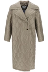 Ganni Quilted Recycled-shell Coat In Khaki