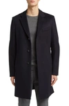 Hugo Boss Water-repellent Wool-blend Coat With Zip-up Inner In Dark Blue