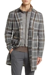 Hugo Boss Hyde Plaid Notch Lapel Coat With Removable Dickey In Medium Grey