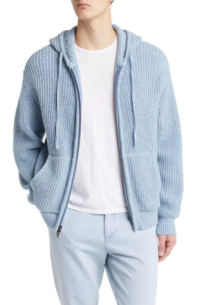 Atm Anthony Thomas Melillo Ribbed Wool Blend Sweater Hoodie In Heather Denim Blue