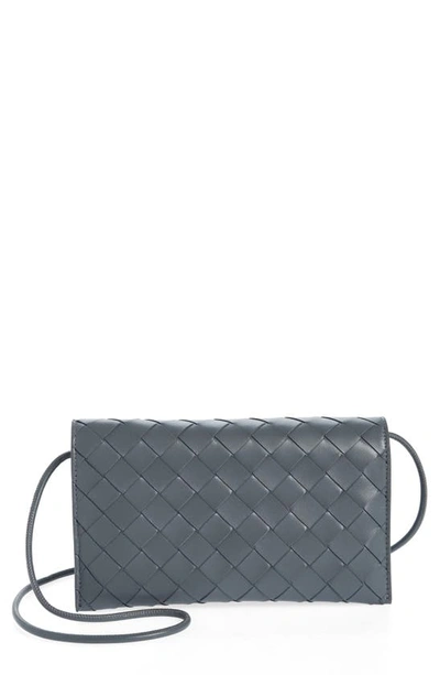 Bottega Veneta Intrecciato Leather Wallet On Strap In Thunder-gold