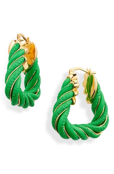 Bottega Veneta Twist Lambskin Hoop Earrings In Pea Green