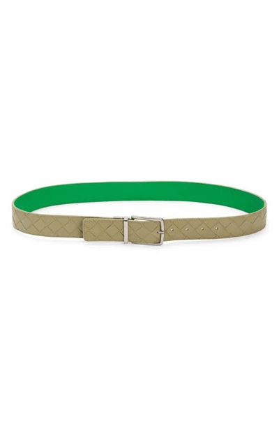 Bottega Veneta Intrecciato Weave Reversible Belt In Travertine/ Parakeet/ Silver