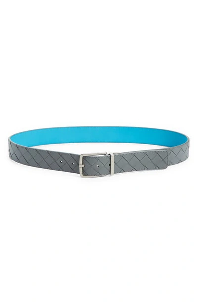 Bottega Veneta Intrecciato Weave Reversible Belt In Thunder/ Pool-silver