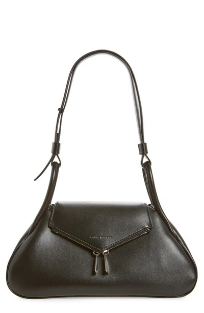 Amina Muaddi Gemini Leather Shoulder Bag In Nappa Black/ Silver Hardware