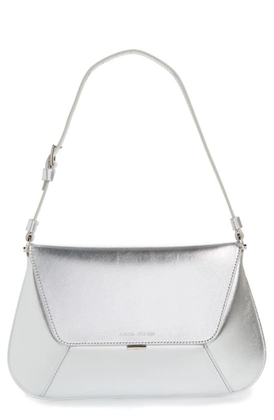 Amina Muaddi Ami Leather Shoulder Bag In Metallic Silver/silver Hardwar