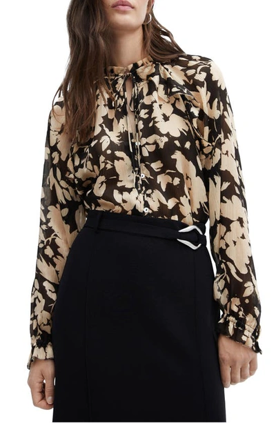 Mango Floral-print Flowy Blouse Beige