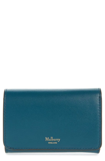 Mulberry Continental Leather Trifold Wallet In Titanium Blue