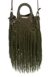 Petit Kouraj Mini Fringe Top Handle Bag In Safari