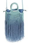 Petit Kouraj Mini Fringe Top Handle Bag In Blue