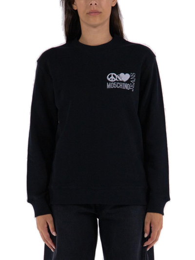 Moschino Logo Printed Crewneck Sweatshirt In Black