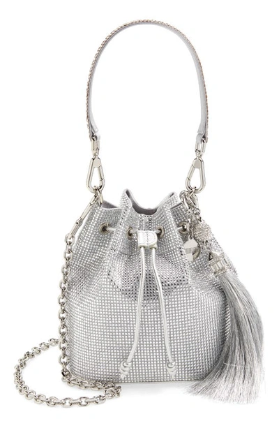 Judith Leiber Piper Crystal Embellished Bucket Bag In Silver Rhine