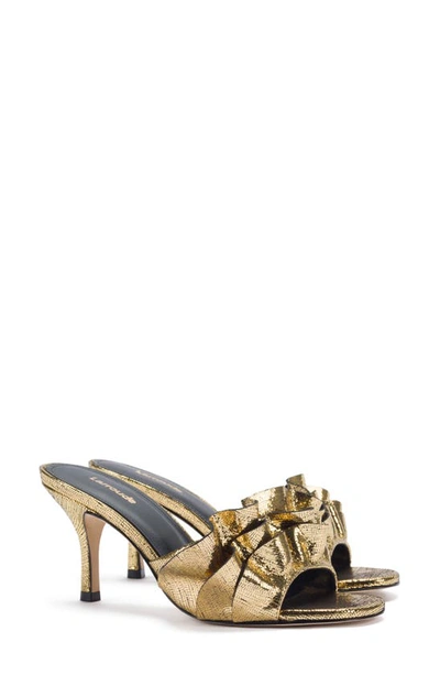 Larroude Colette Ruffle Slide Sandal In Gold