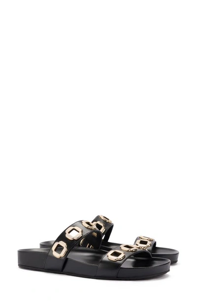 Larroude Women's Milan Grommet Detail Slide Sandals In Black
