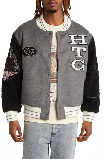 Honor The Gift Letterman Varsity Jacket In Grey