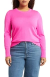 Caslon Merino Wool Blend Crewneck Sweater In Pink Neon