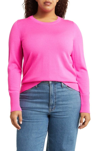 Caslon Merino Wool Blend Crewneck Sweater In Pink Neon