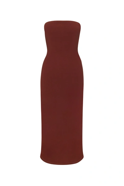Anemos The Strapless Tie Back Dress In Stretch Cupro In Umber